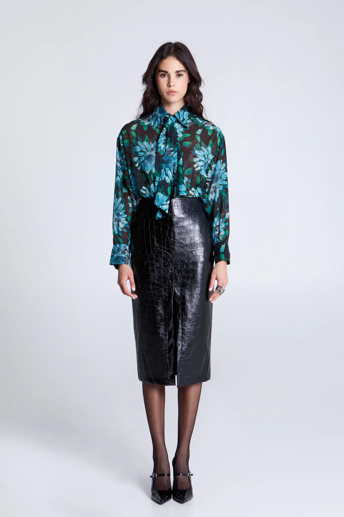 BLACK CROCO MIDI SKIRT