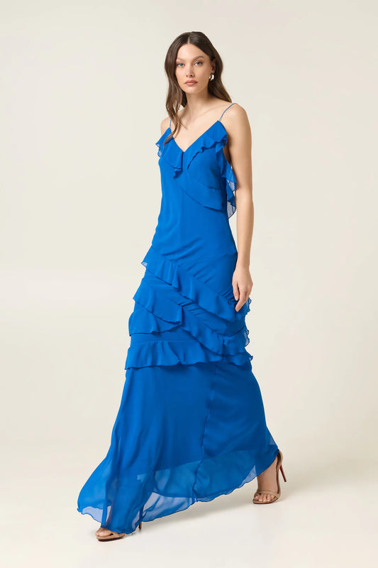 SAPPHIRE MAXI DRESS WITH RUFFLES