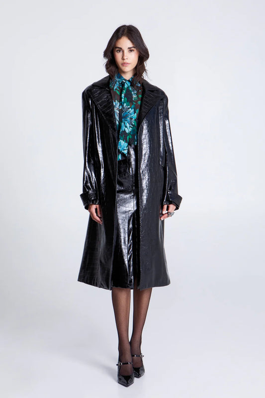 BLACK CROCO TRENCH COAT