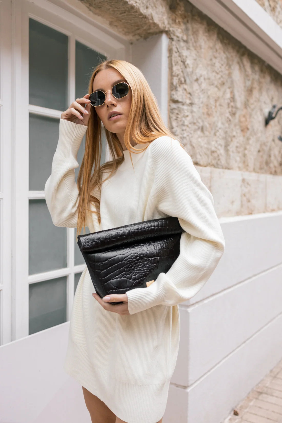 ALEX LUNCHBAG (black croco genuine leather)
