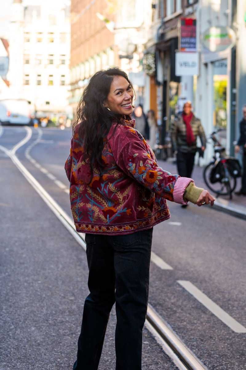 Embroidery jacket – Maroon with floral Suzani embroidery