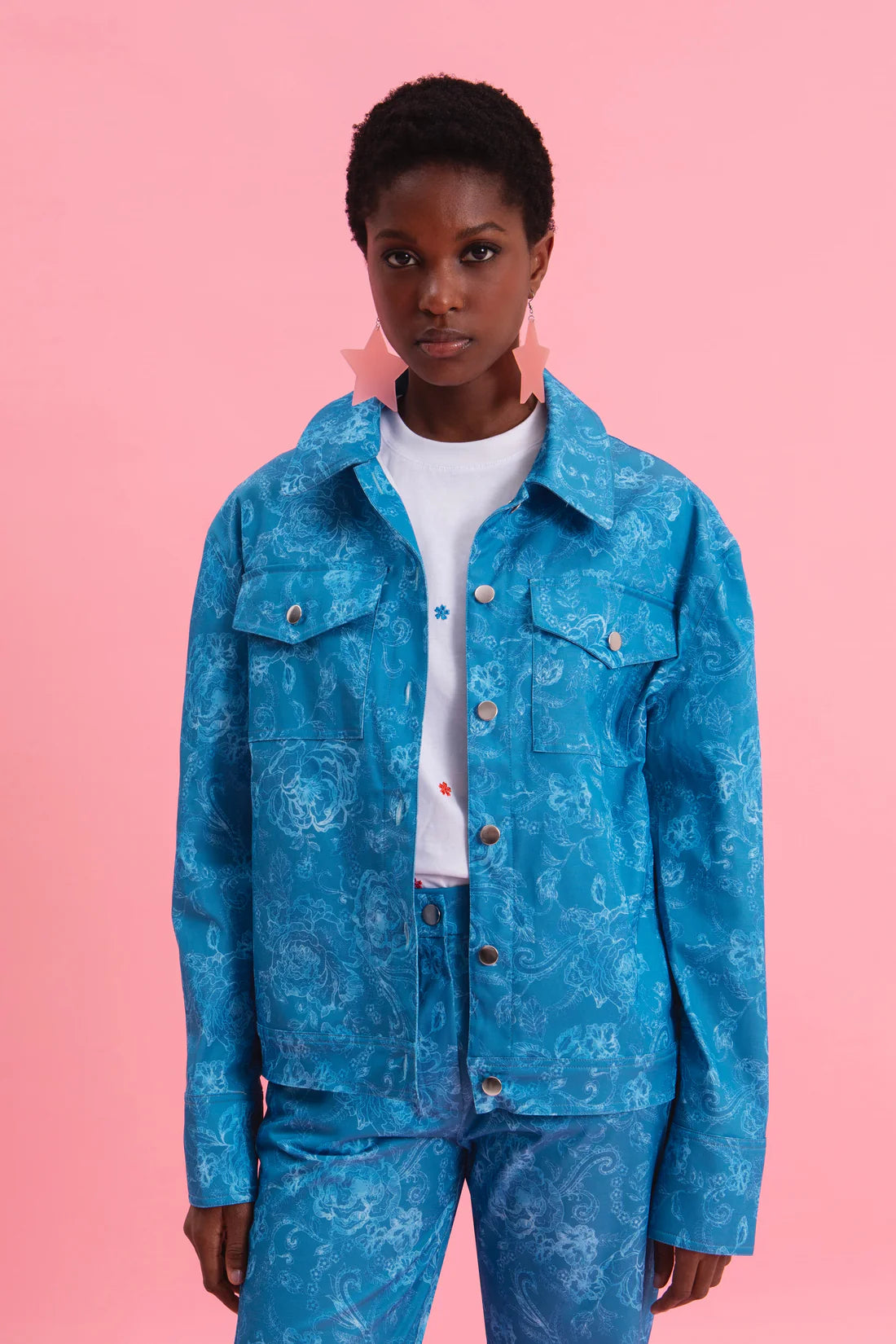 AQUATIC ELEGANCE 100% COTTON JEAN JACKET