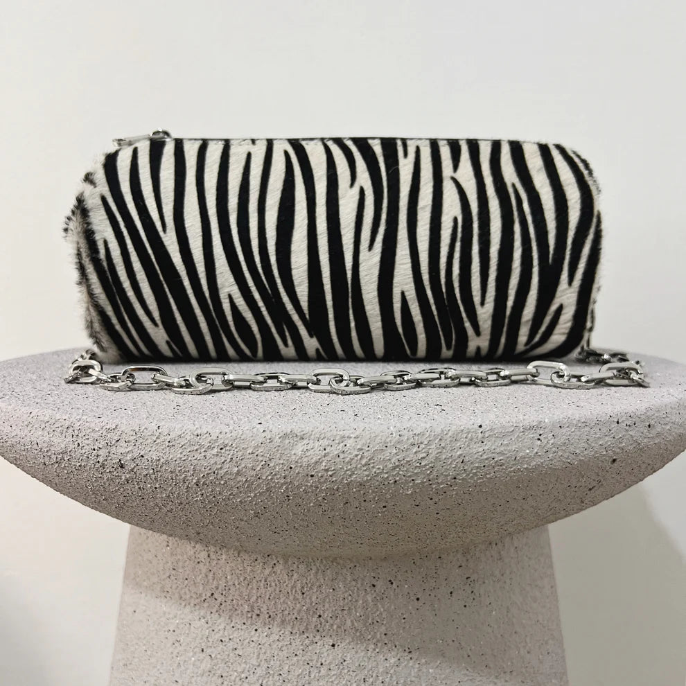 Barrel Bag (zebra ponyskin/black dolaro genuine leather)