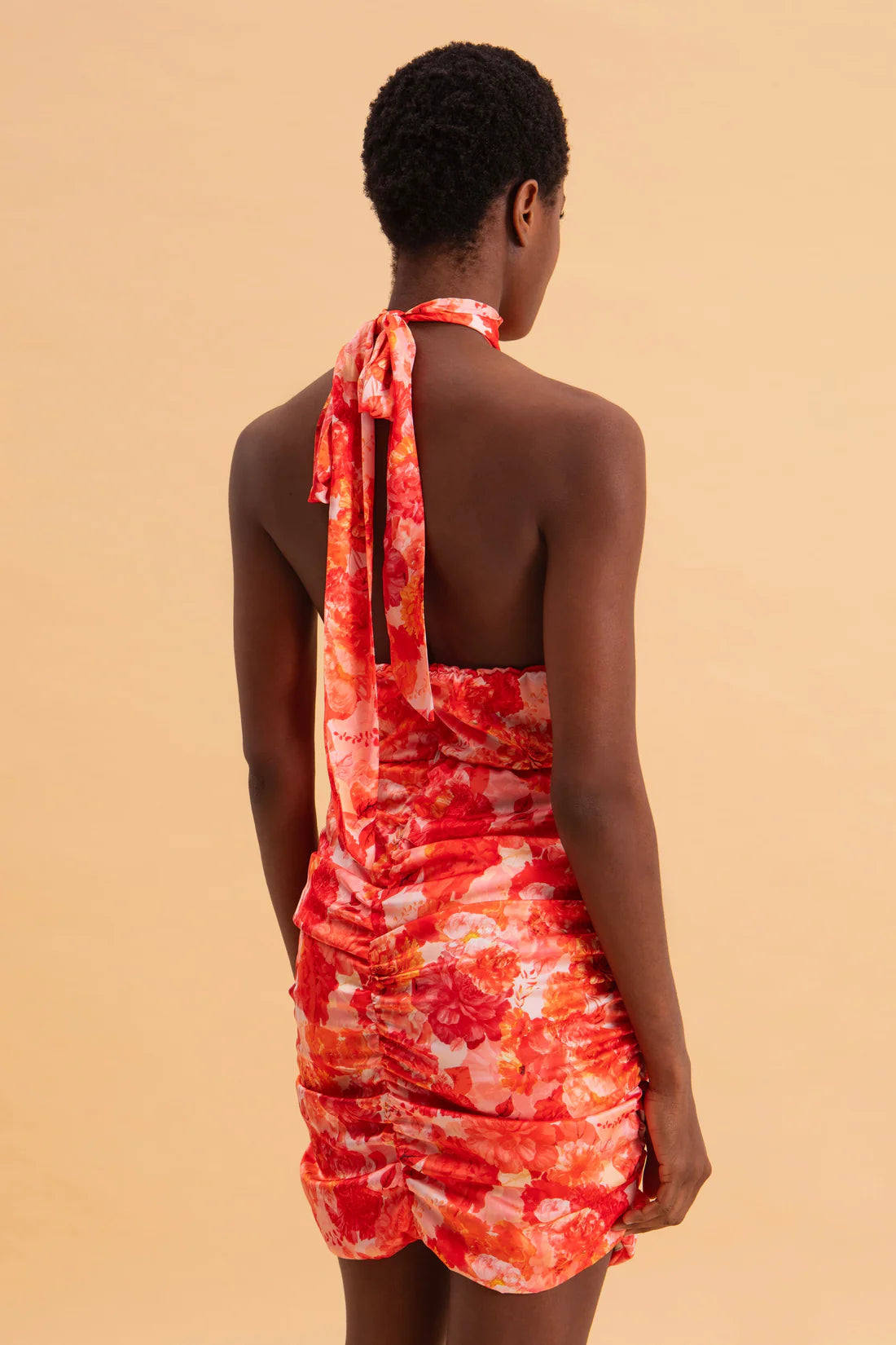 SUNSET DREAM MINI SATIN HALTERNECK DRESS