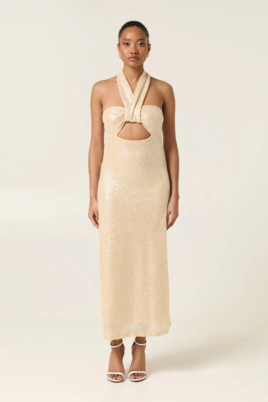 PEARL DUST MIDI SEQUINED DRESS