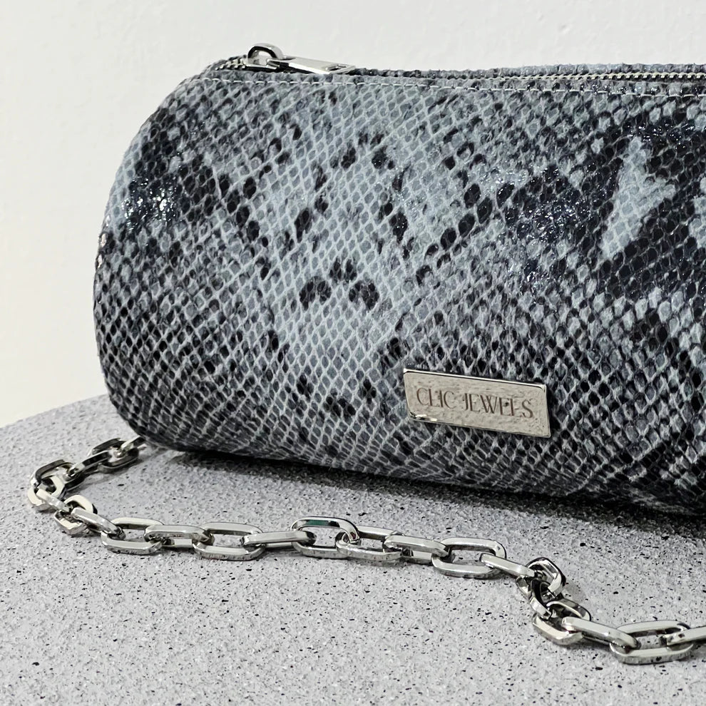 Barrel Bag (grey python print genuine leather)