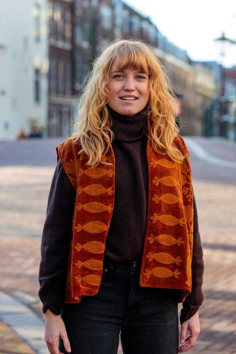 Embroidered Velvet Bodywarmer Amber / Burnt Orange