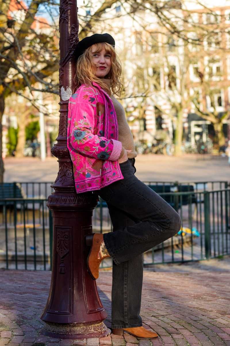 Embroidery jacket – Hot pink with floral Suzani embroidery
