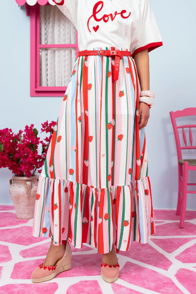 Marea Skirt Vis Multi Stripes Strawberries Color Φούστα Petit Boutik
