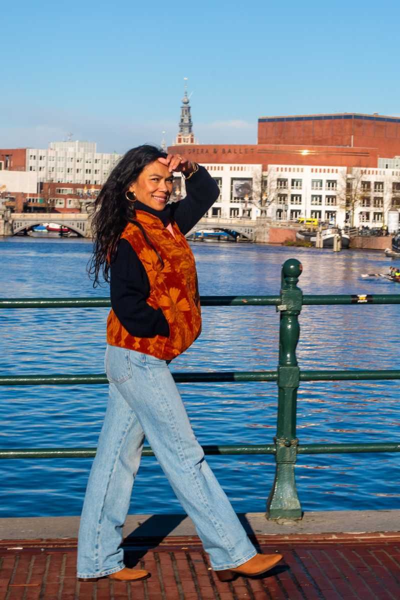 Embroidered Velvet Bodywarmer Amber / Burnt Orange
