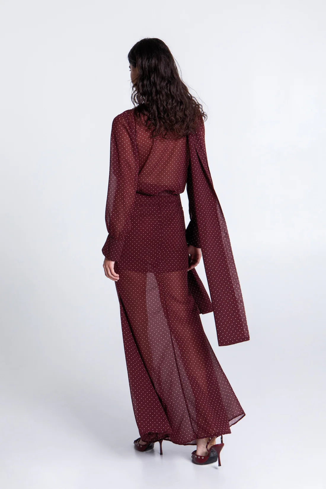 BURGUNDY POLKA DOTS MAXI SKIRT