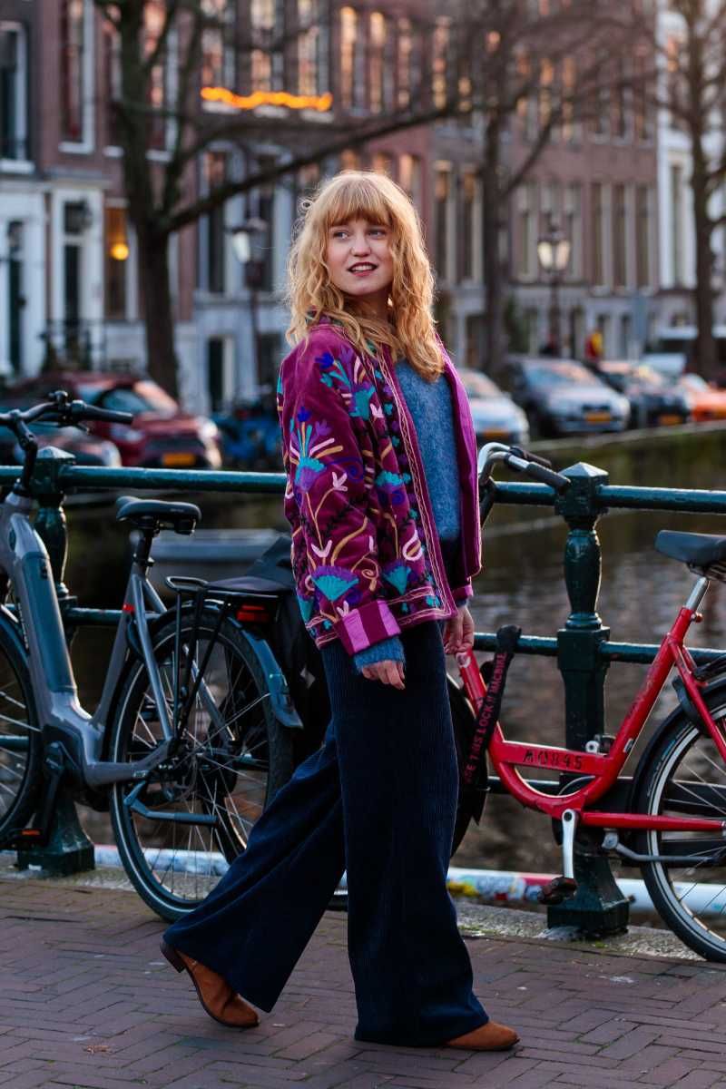Embroidery jacket – Purple with floral Suzani embroidery