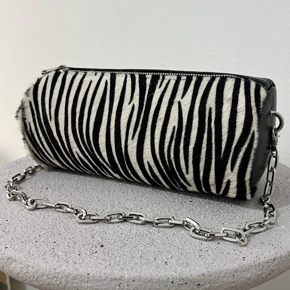 Barrel Bag (zebra ponyskin/black dolaro genuine leather)