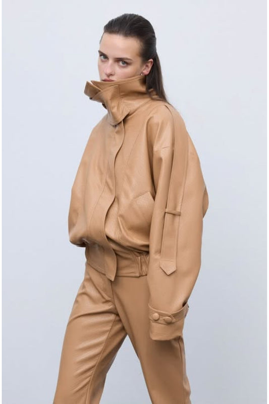 Leather Knots Jacket Camel