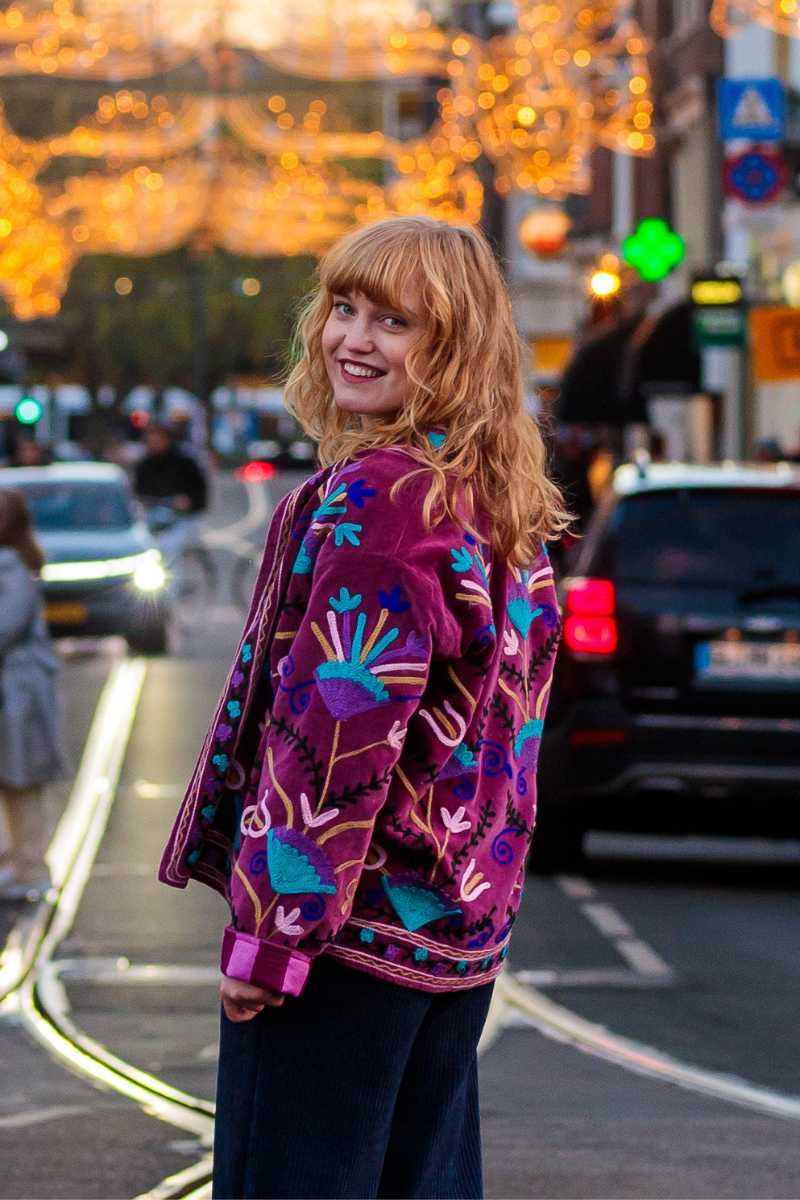 Embroidery jacket – Purple with floral Suzani embroidery