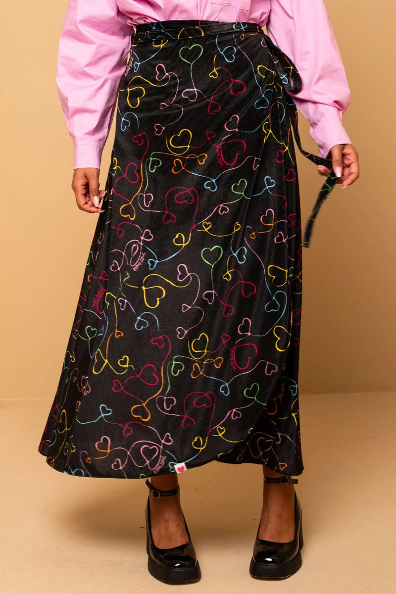 Klara Wrap Skirt Connecting Hearts Βελούδινη Ριπ Δετή Φούστα Petit Boutik
