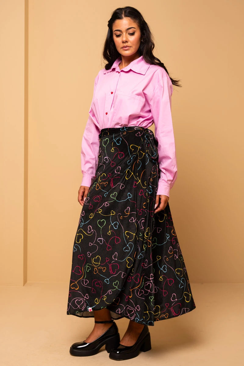 Klara Wrap Skirt Connecting Hearts Βελούδινη Ριπ Δετή Φούστα Petit Boutik