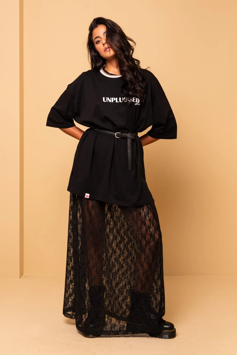 Lace Skirt Black Δαντέλα Φούστα Με Λάστιχο Petit Boutik