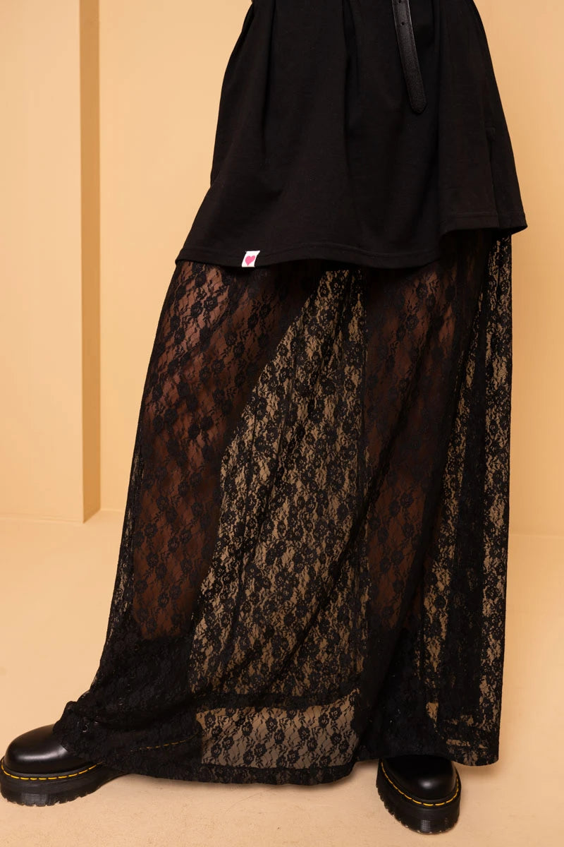 Lace Skirt Black Δαντέλα Φούστα Με Λάστιχο Petit Boutik