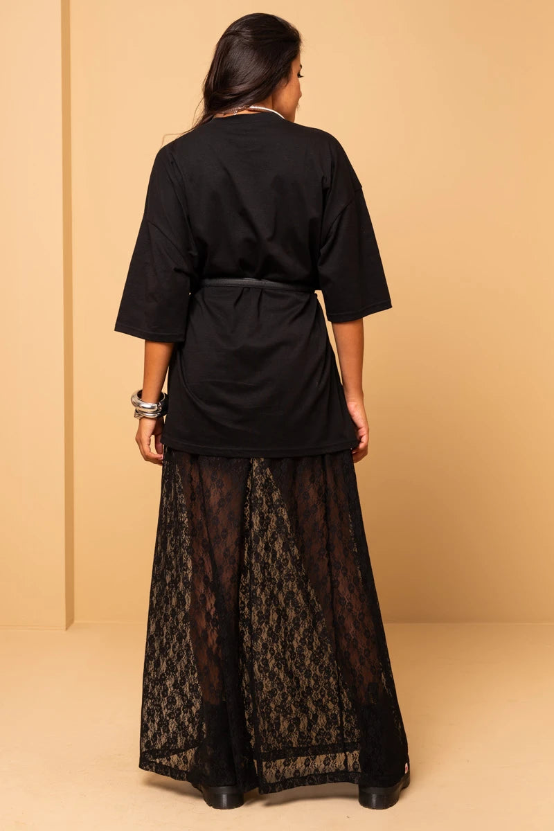 Lace Skirt Black Δαντέλα Φούστα Με Λάστιχο Petit Boutik