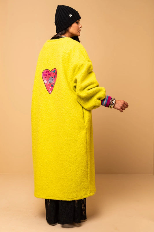 Bianca Coat Lime Boucle Παλτό Embroidery Heart Petit Boutik