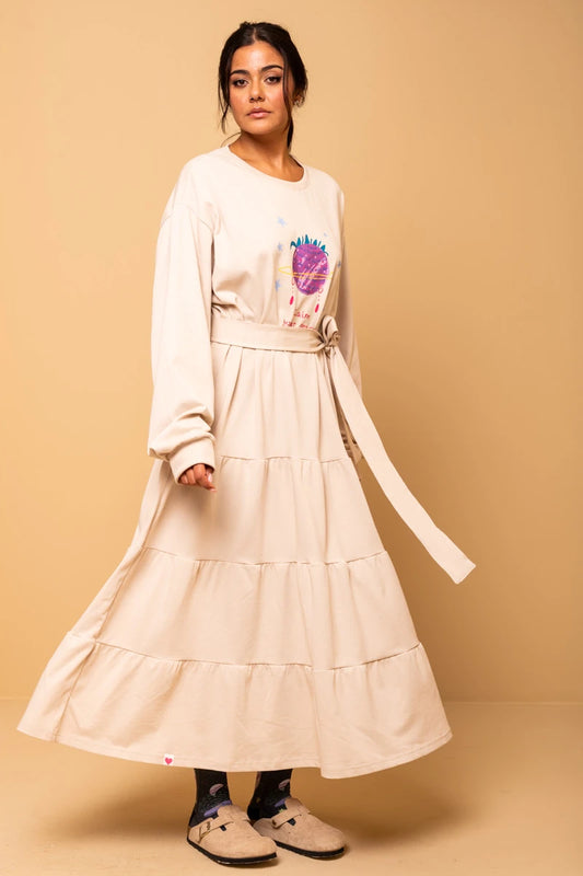 Noelia Frill Dress Claim Your Space Sugar Φούτερ Φόρεμα με Ζώνη Petit Boutik