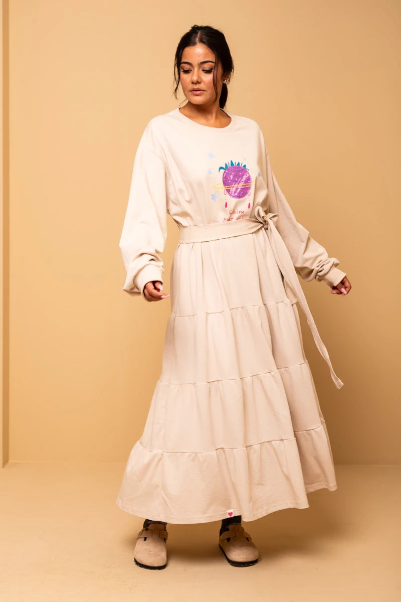 Noelia Frill Dress Claim Your Space Sugar Φούτερ Φόρεμα με Ζώνη Petit Boutik