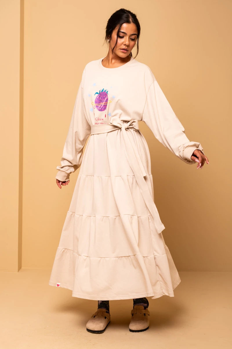 Noelia Frill Dress Claim Your Space Sugar Φούτερ Φόρεμα με Ζώνη Petit Boutik