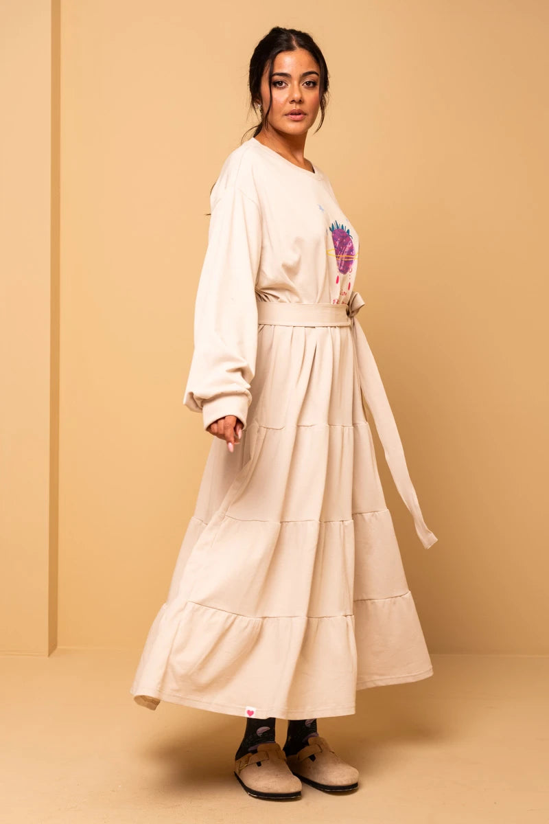 Noelia Frill Dress Claim Your Space Sugar Φούτερ Φόρεμα με Ζώνη Petit Boutik