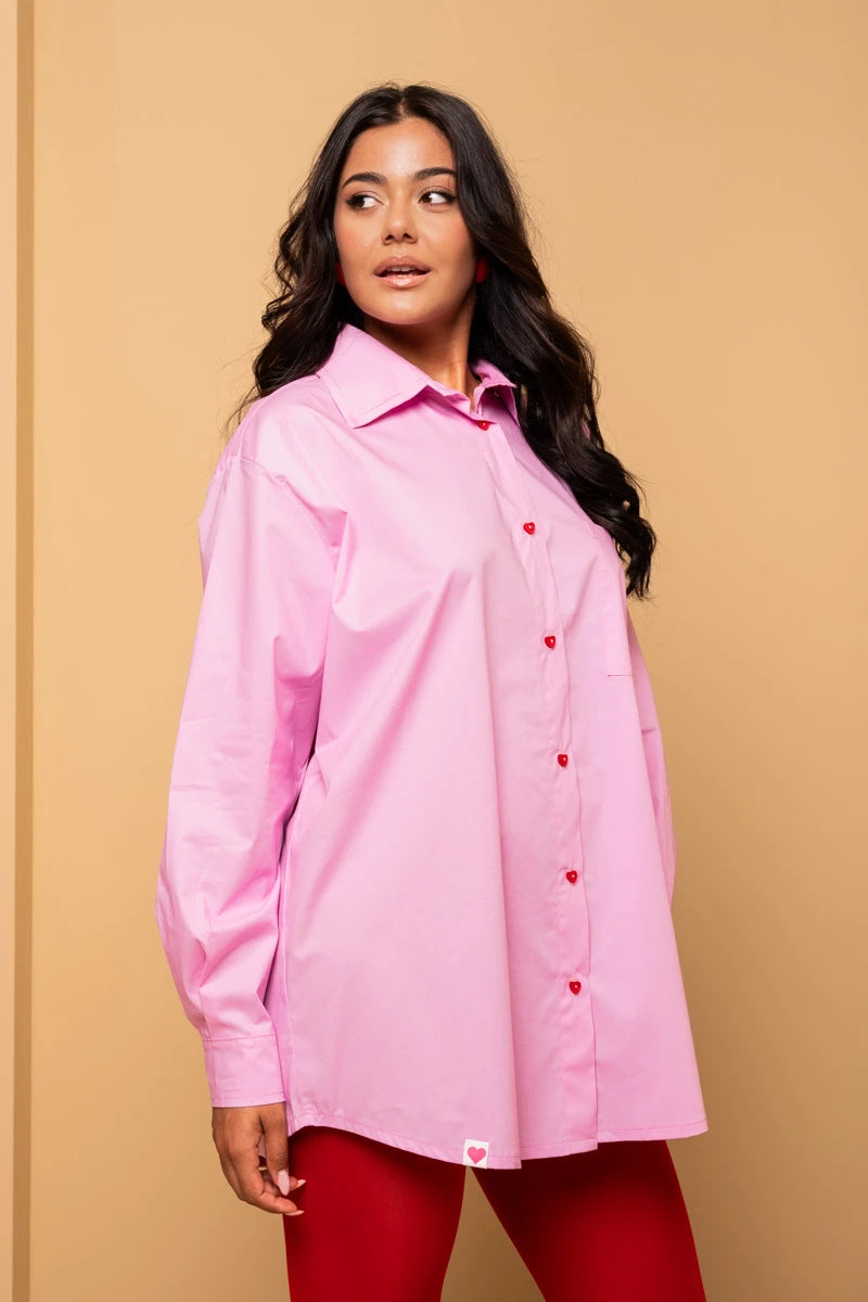 Maya Shirt Pink Cotton Poplin Πουκάμισο Petit Boutik