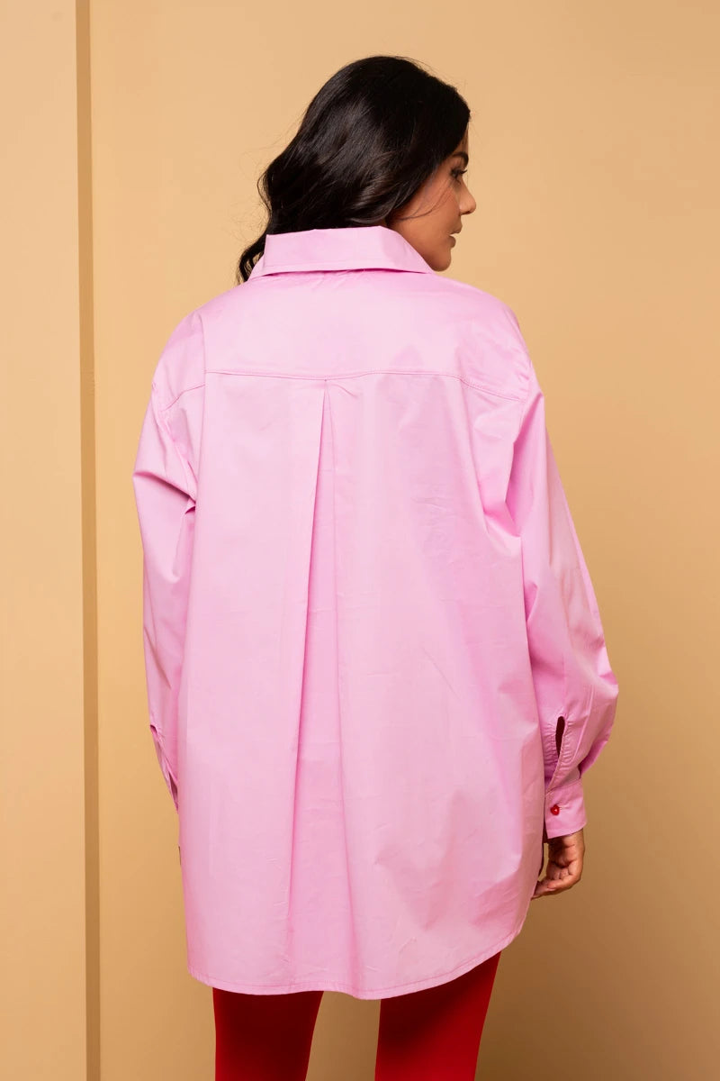 Maya Shirt Pink Cotton Poplin Πουκάμισο Petit Boutik
