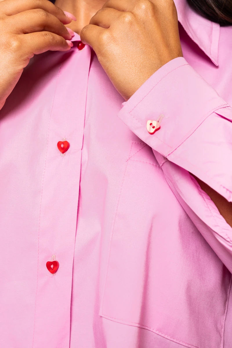 Maya Shirt Pink Cotton Poplin Πουκάμισο Petit Boutik