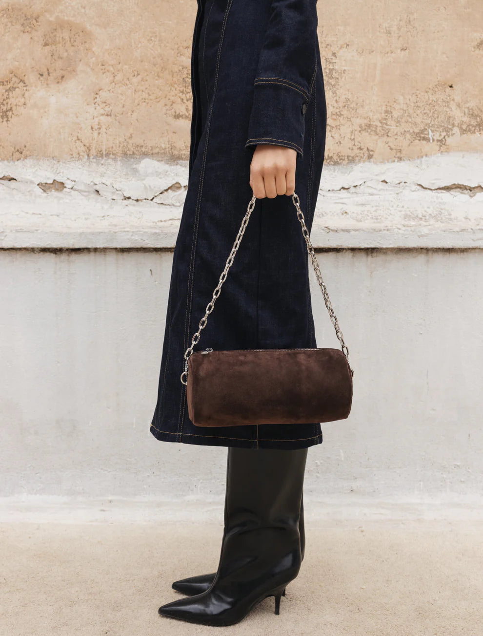 Barrel Bag (brown suede genuine leather)