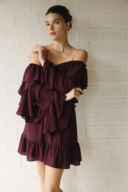 ELIZA BURGUNDY MINI DRESS