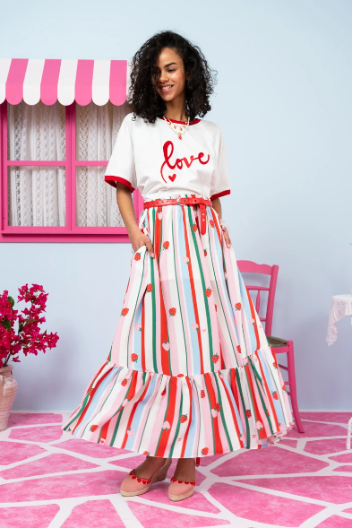 Marea Skirt Vis Multi Stripes Strawberries Color Φούστα Petit Boutik