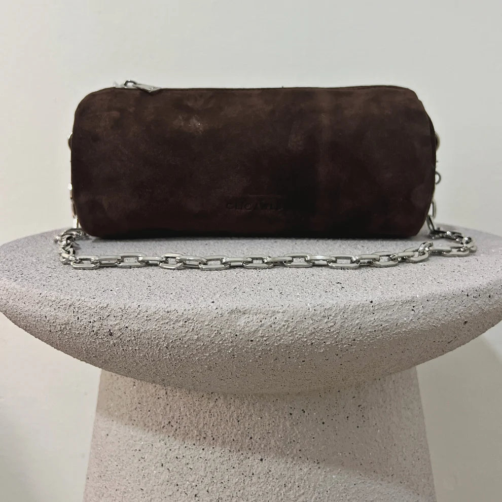 Barrel Bag (brown suede genuine leather)