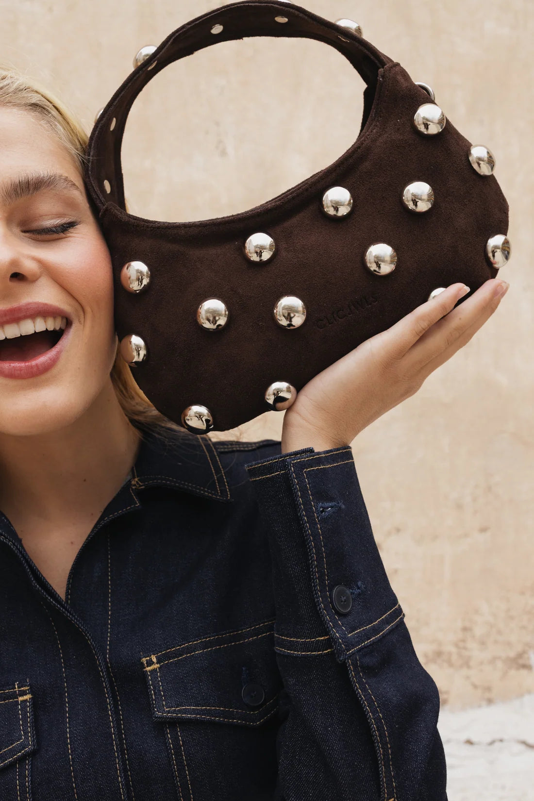 CANDY MINI STUDS (brown suede genuine leather)