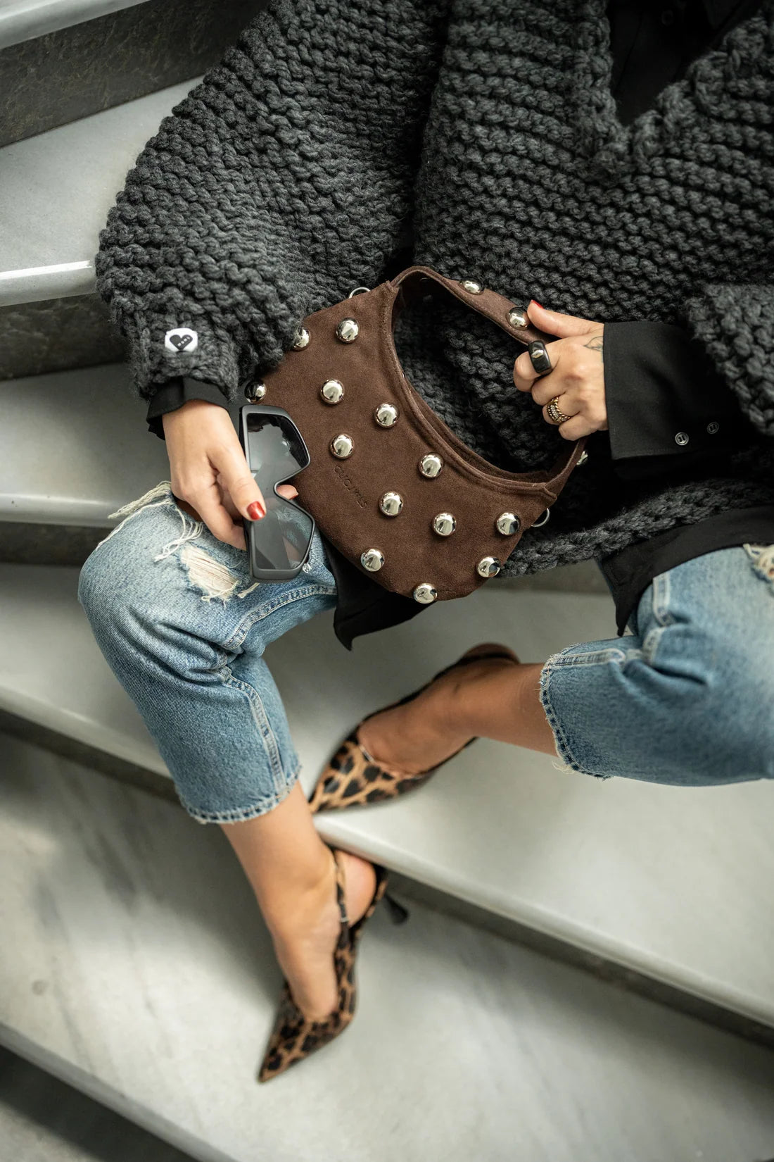 CANDY MINI STUDS (brown suede genuine leather)