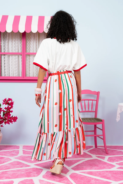 Marea Skirt Vis Multi Stripes Strawberries Color Φούστα Petit Boutik