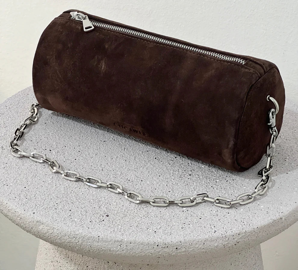 Barrel Bag (brown suede genuine leather)