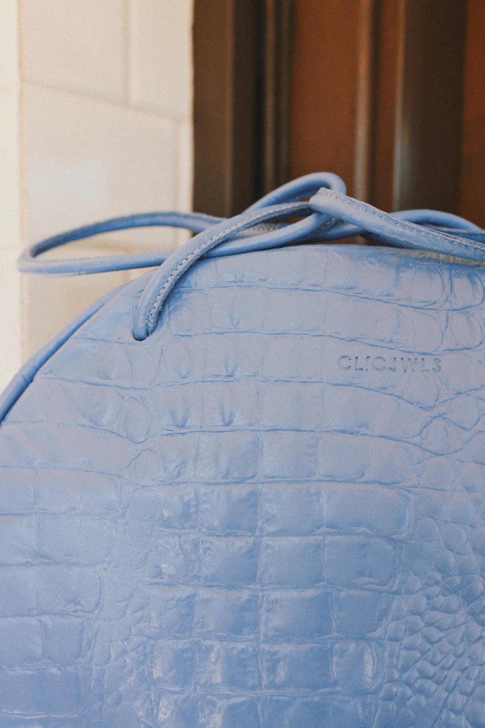 BELLA BOWLING BAG (Baby Blue Croco genuine leather)