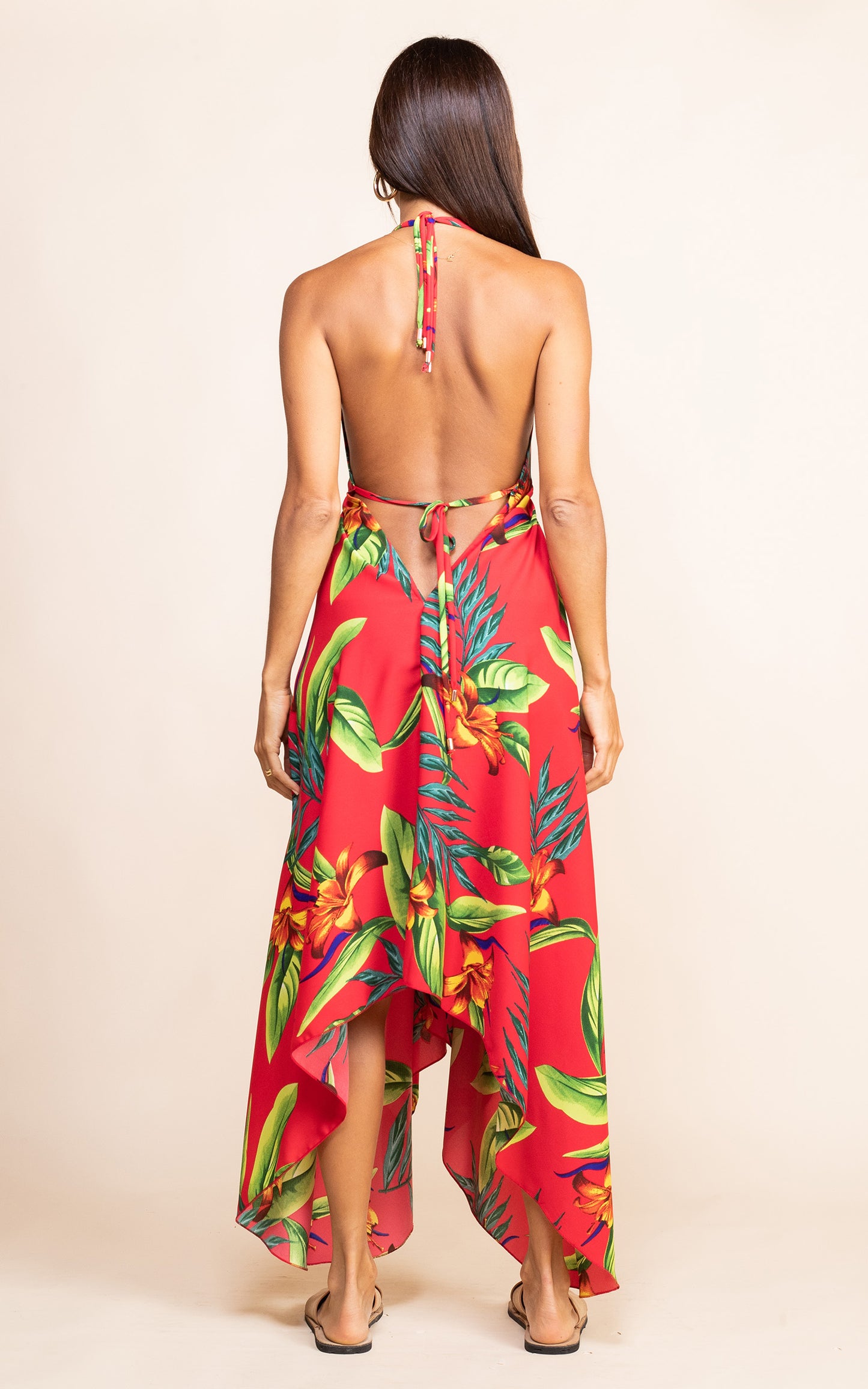 Red Tropical Backless Dress