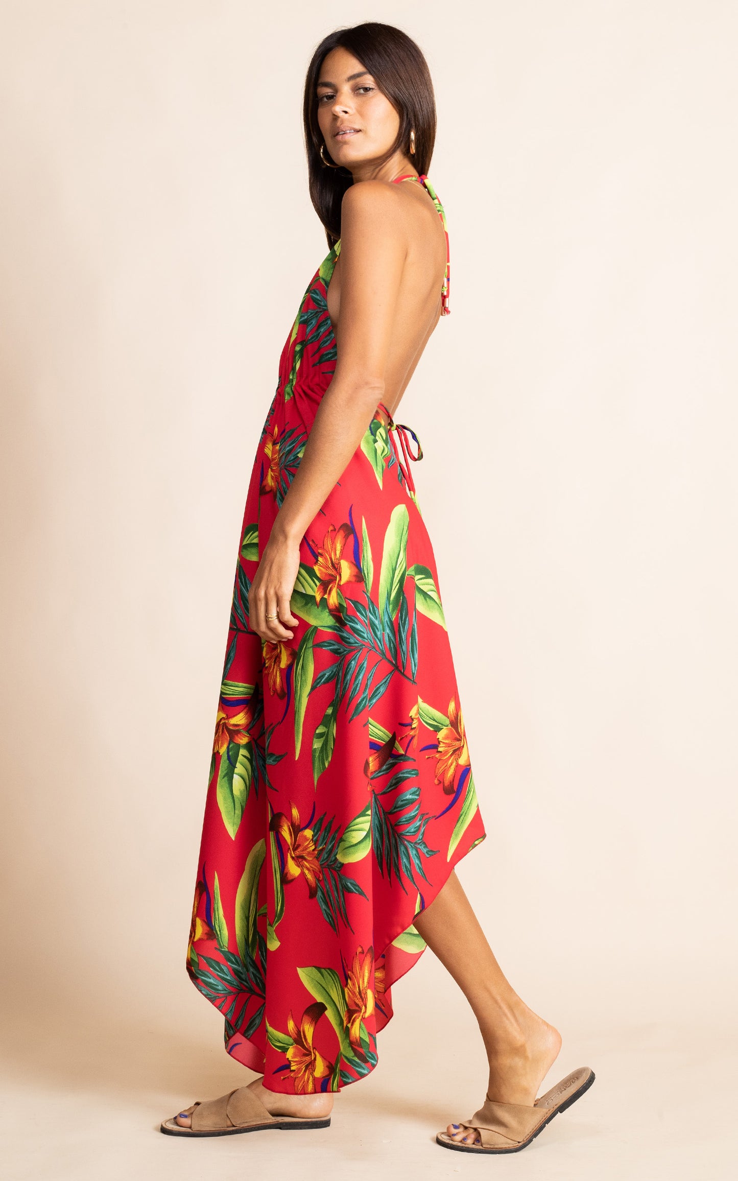 Red Tropical Backless Dress