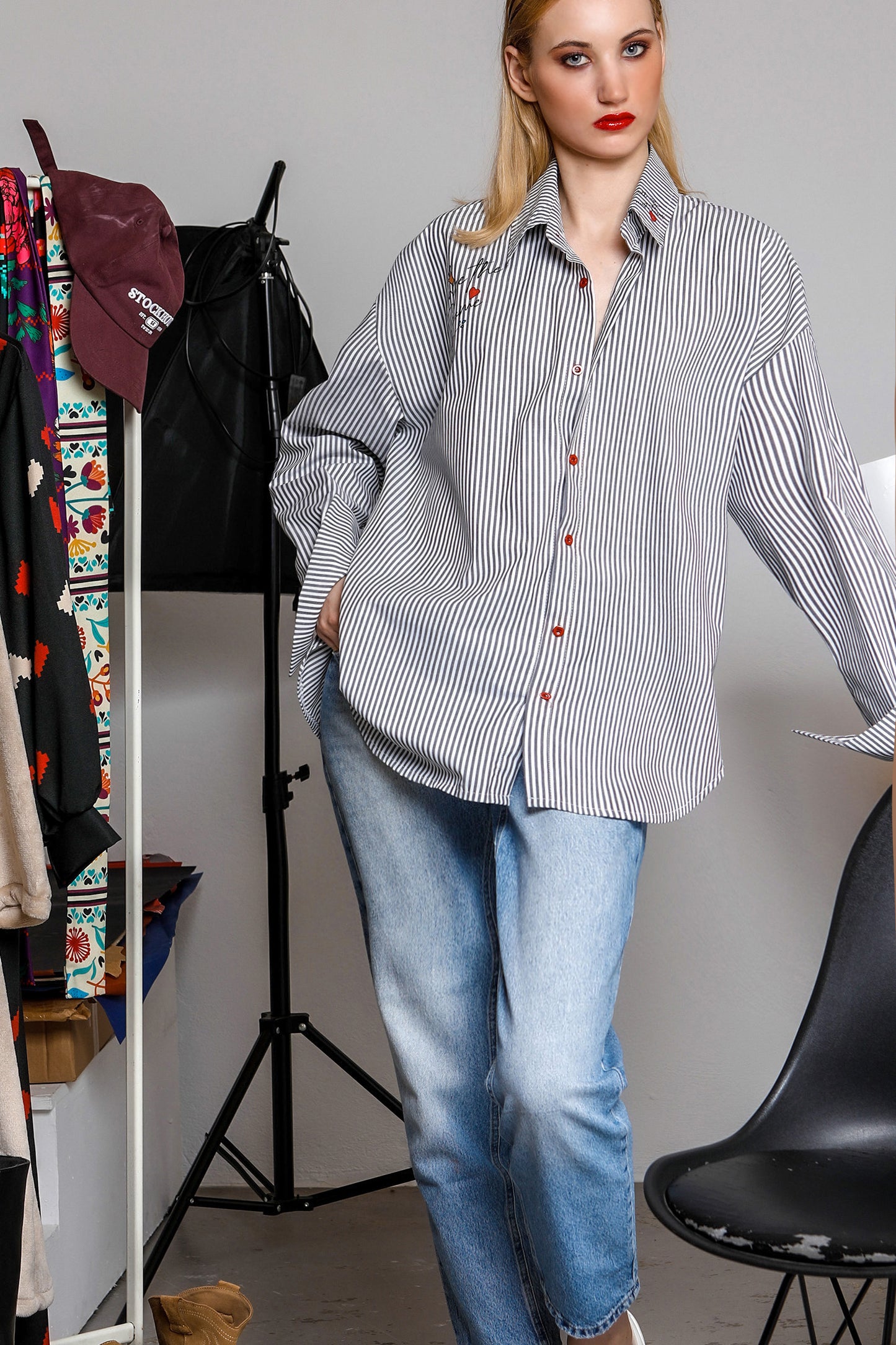 Brenda Shirt - Grey stripes