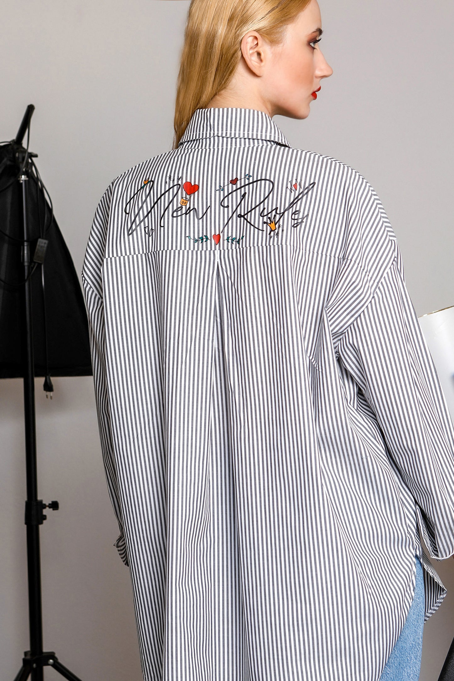 Brenda Shirt - Grey stripes