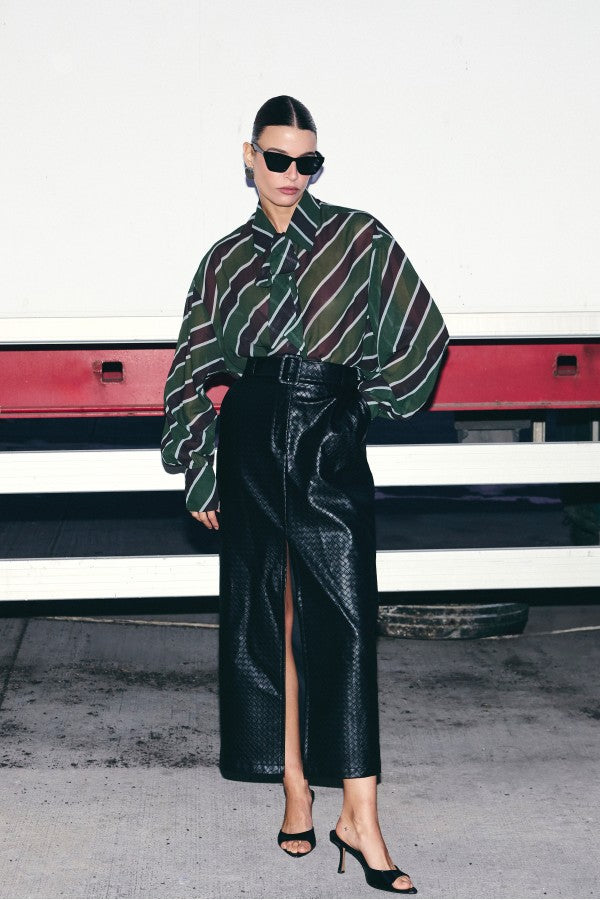 Leather Knots Midi Skirt