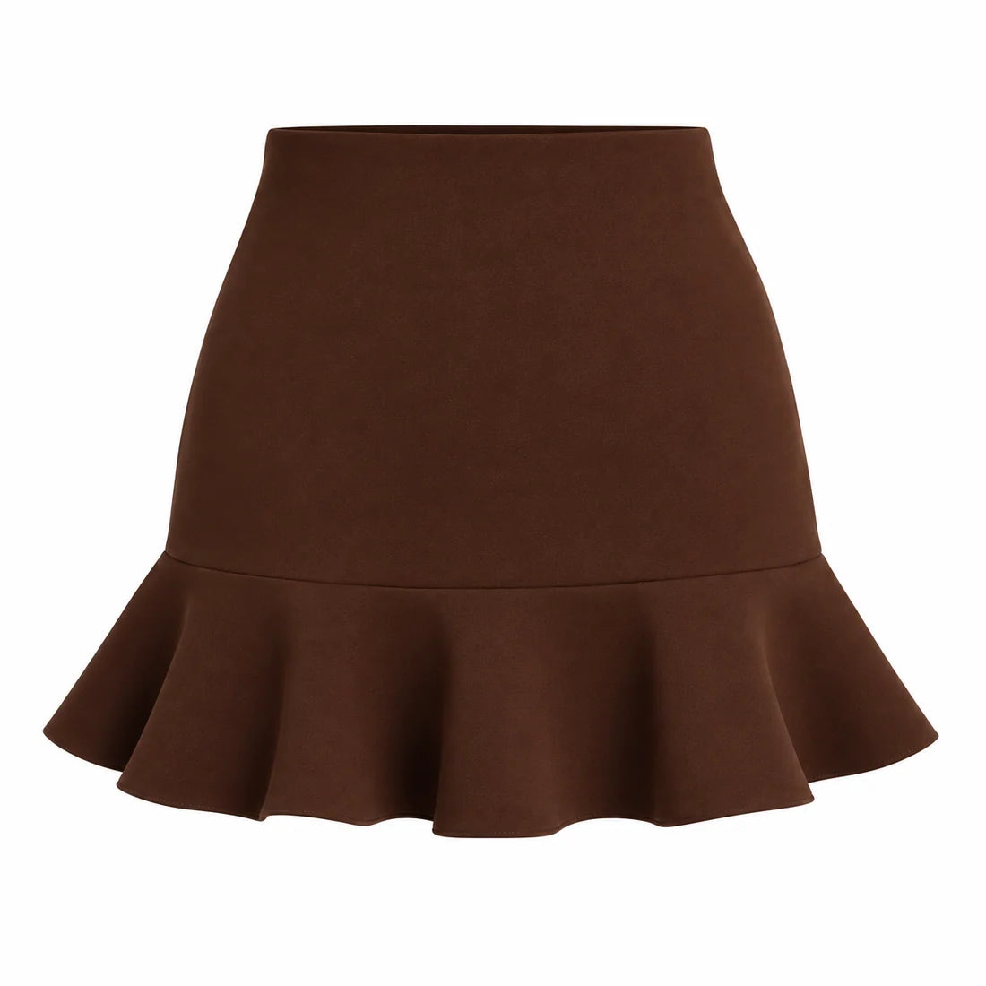 CHOCOLATE BROWN FLOUNCE MINI SKIRT