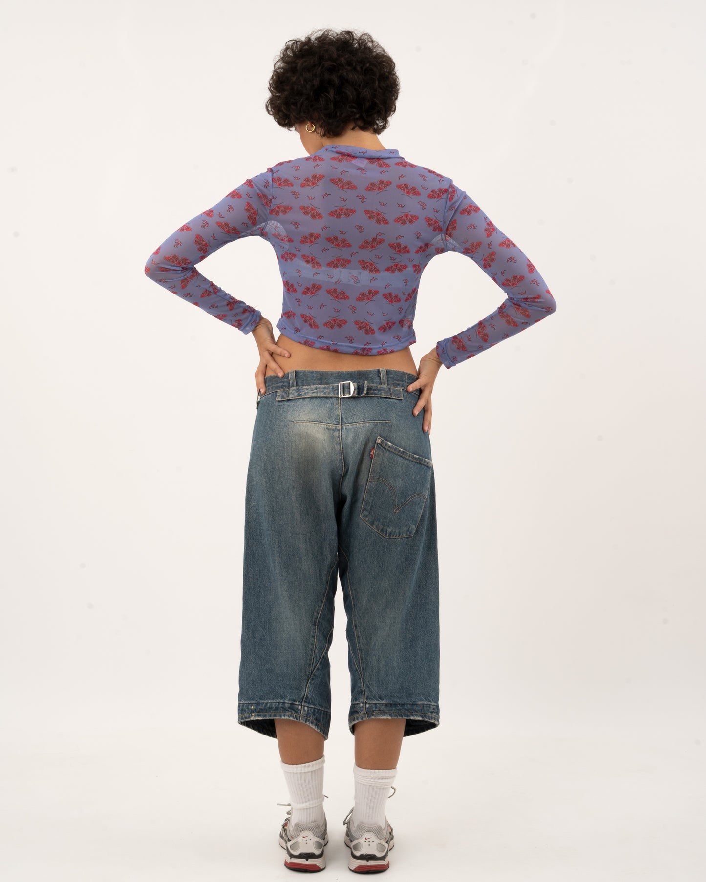 Moth Print - Baby Blue Mesh Top