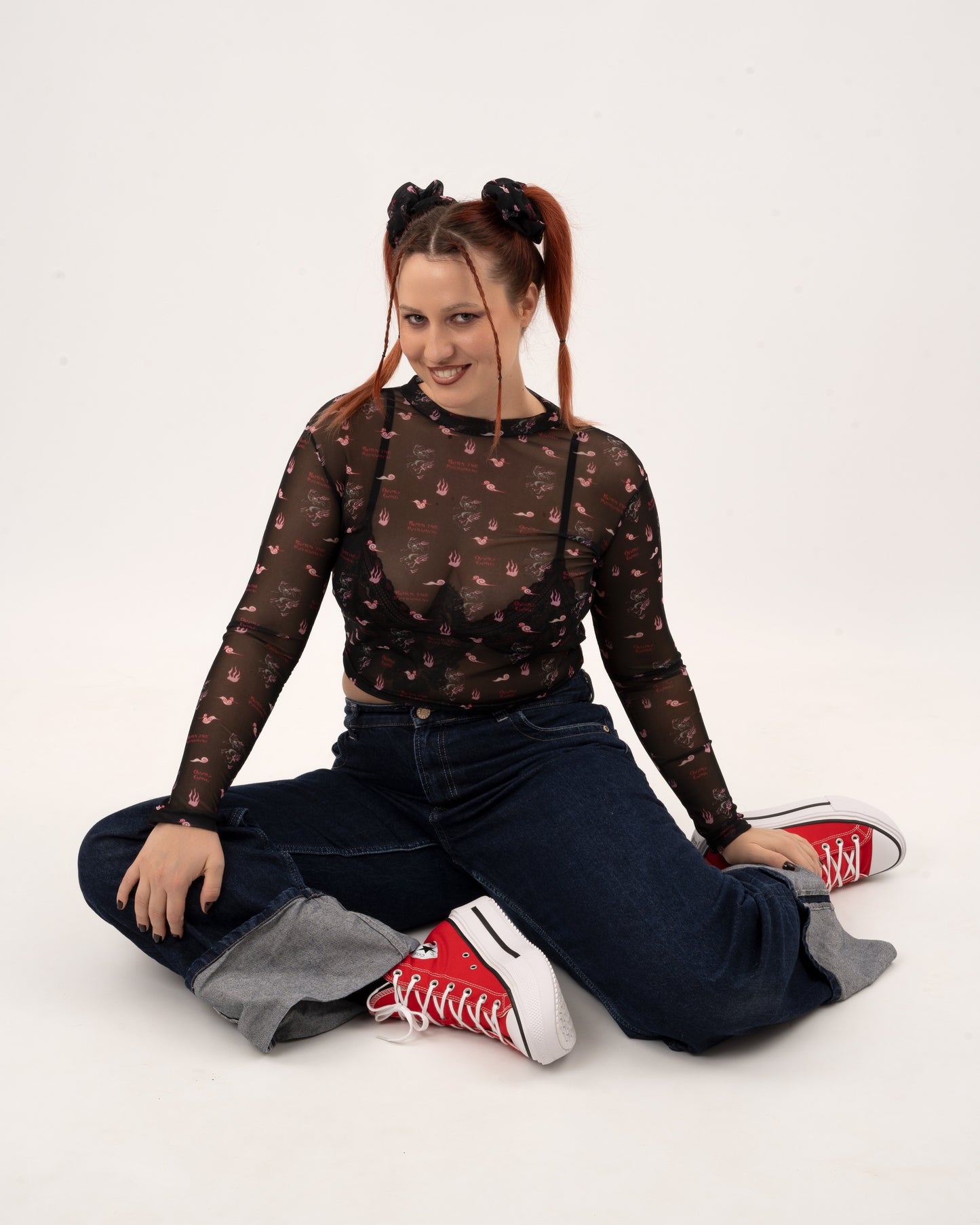 Dragon Print - Black Mesh Top