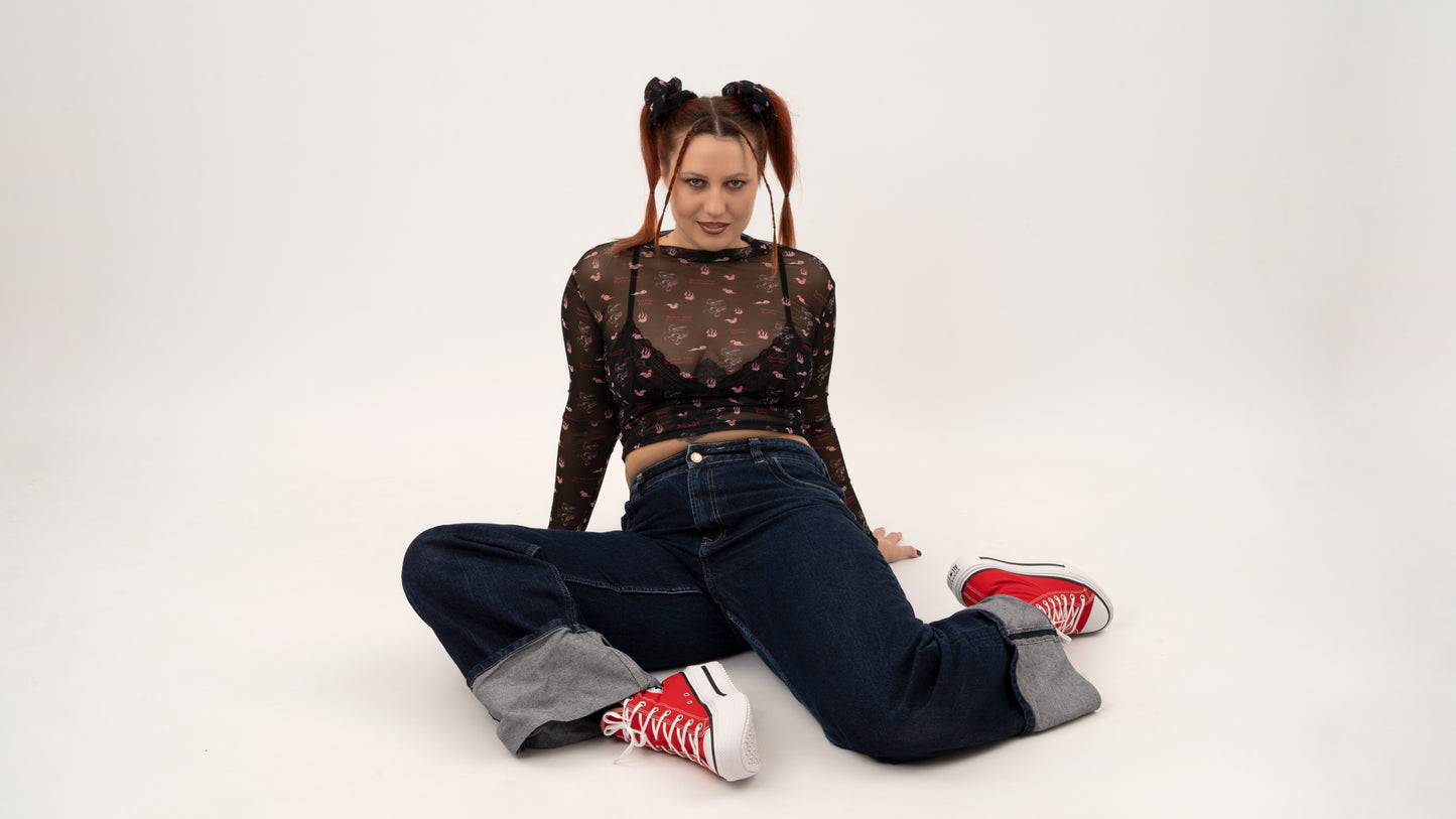 Dragon Print - Black Mesh Top